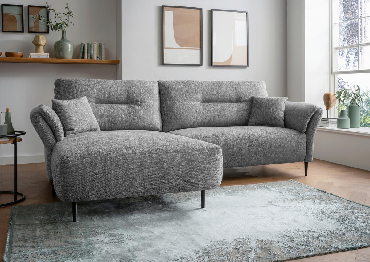 ECKSOFA in Struktur Grau  - Schwarz/Grau, Modern, Holz/Textil (269/172cm) - MID.YOU