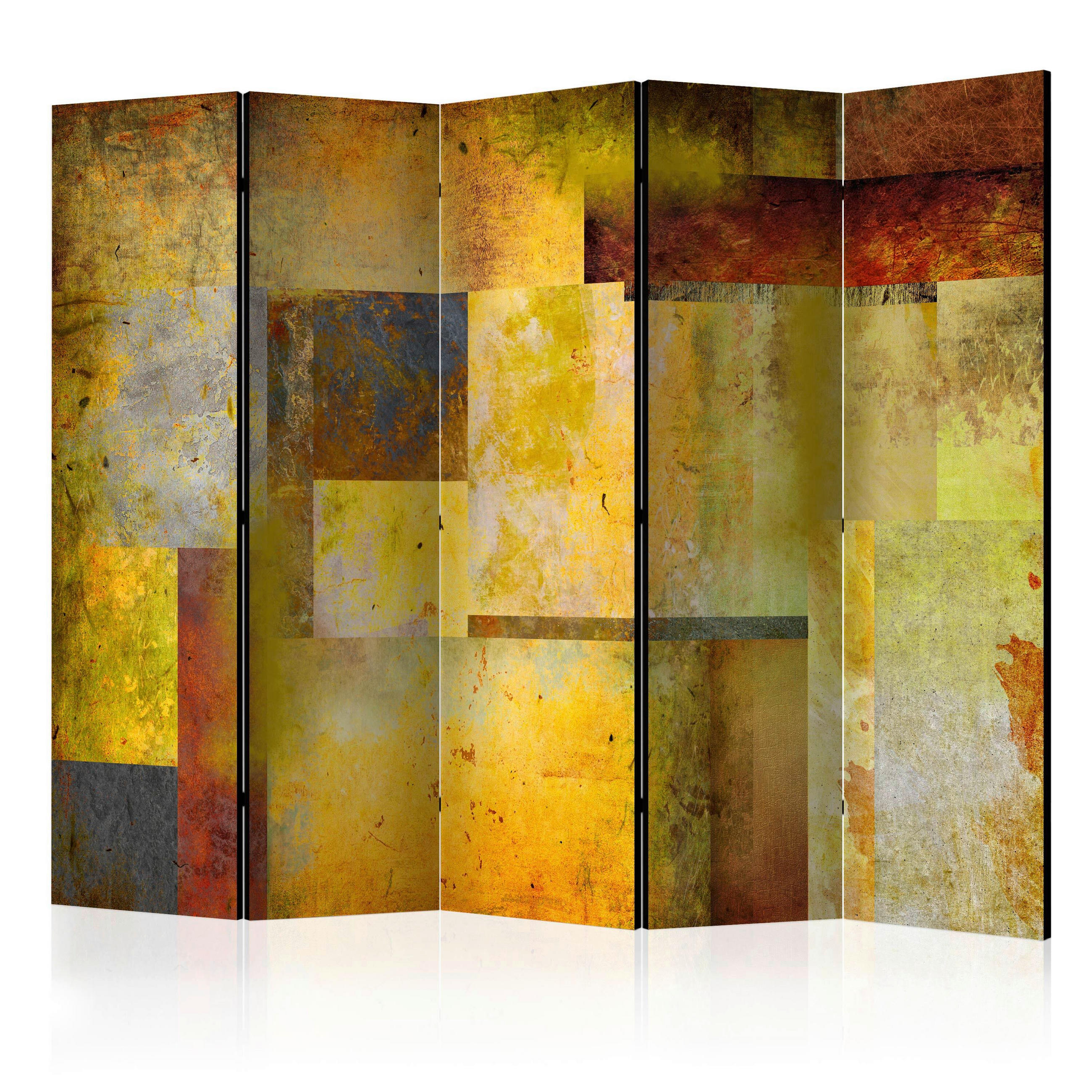 PARAVENT mit 5  Flügel - Multicolor/Dunkelgelb, Basics, Holz/Textil (225/172/3cm) - artgeist