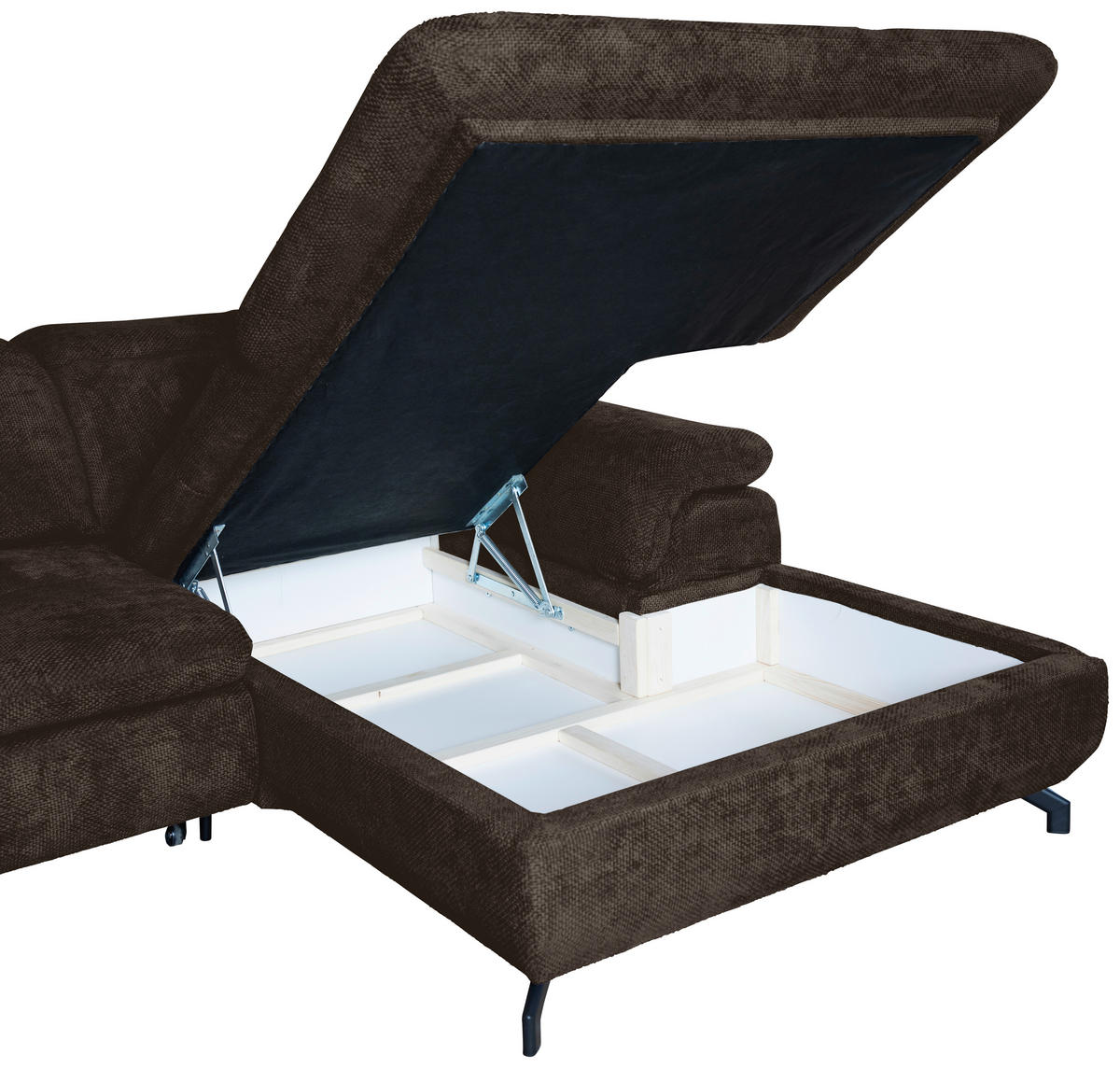 WOHNLANDSCHAFT in Struktur Mokka  - Schwarz/Mokka, KONVENTIONELL, Textil/Metall (253/357/188cm) - Carryhome