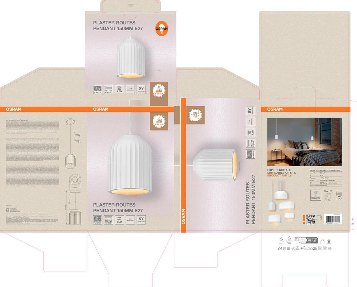 HÄNGELEUCHTE 15/120 cm  - Weiß, Basics, Stein (15/120cm) - Osram