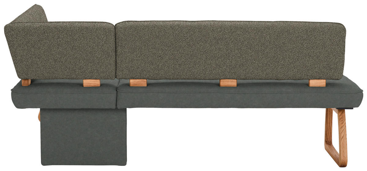 ECKBANK 208/155 cm Webstoff, Mikrofaser Grün, Dunkelgrau Eiche vollmassiv   - Dunkelgrau/Grün, KONVENTIONELL, Holz/Textil (208/155cm) - Venda