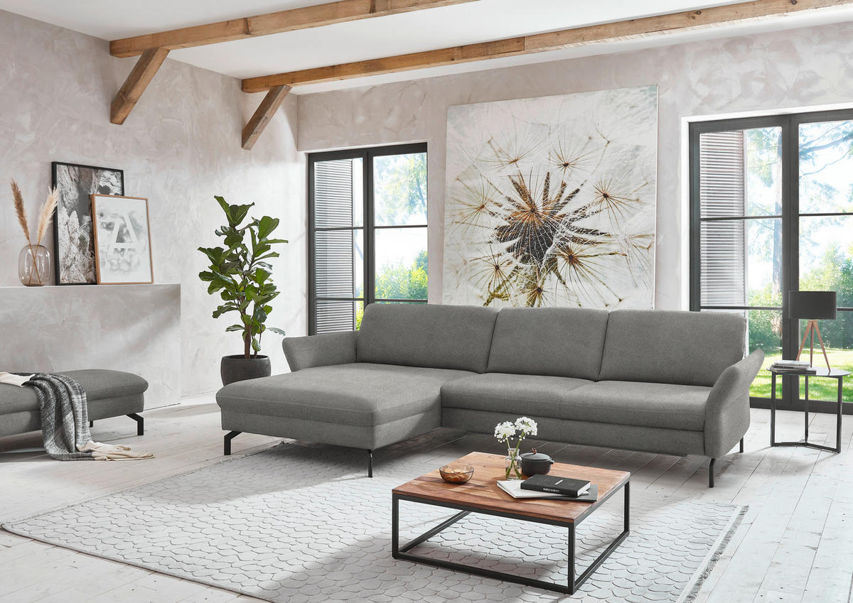ECKSOFA in Velours Hellgrau  - Hellgrau/Schwarz, Design, Textil/Metall (179/306cm) - Beldomo System