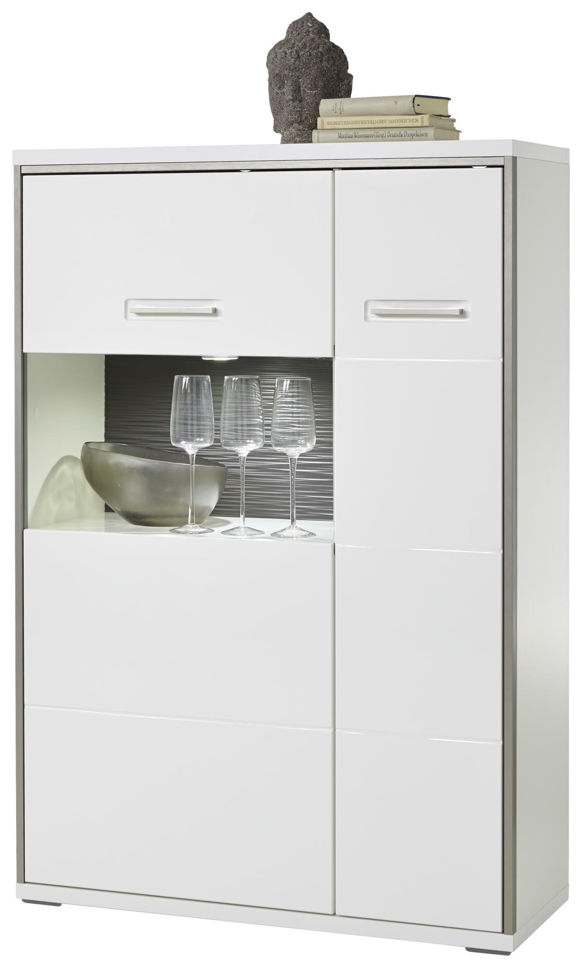 HIGHBOARD Accra  in 94/137/38 cm  - Weiss Hochglanz/Weiss, Design, Glas/Holzwerkstoff (94/137/38cm) - Livetastic