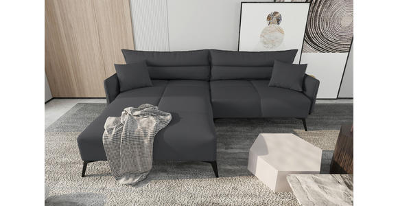 ECKSOFA in Cord Dunkelgrau  180/253 cm  - Dunkelgrau/Schwarz, KONVENTIONELL, Textil/Metall (180/253cm) - Carryhome