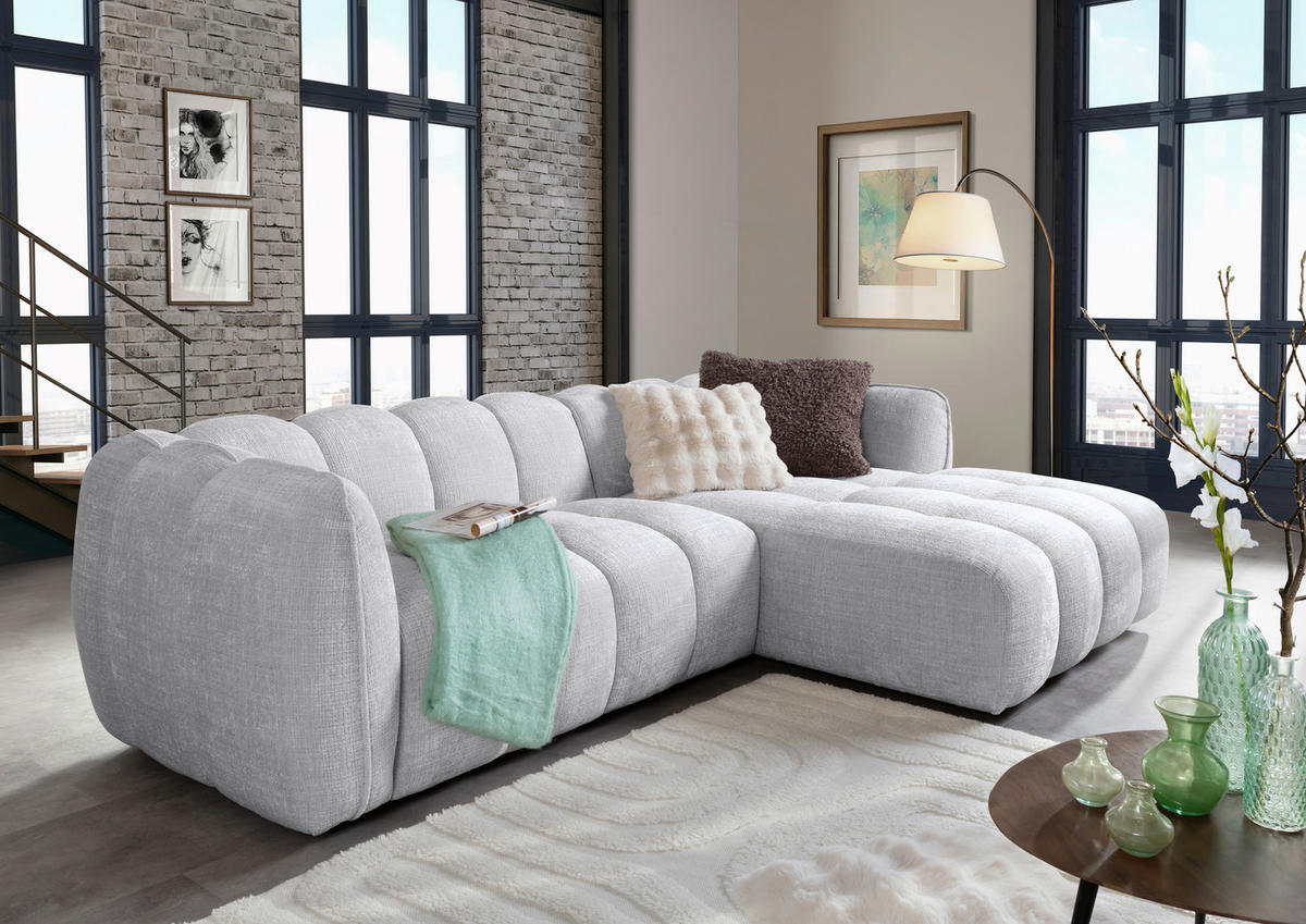 ECKSOFA Chenille Hellgrau  - Hellgrau/Schwarz, Konventionell, Kunststoff/Textil (272/172cm) - Carryhome