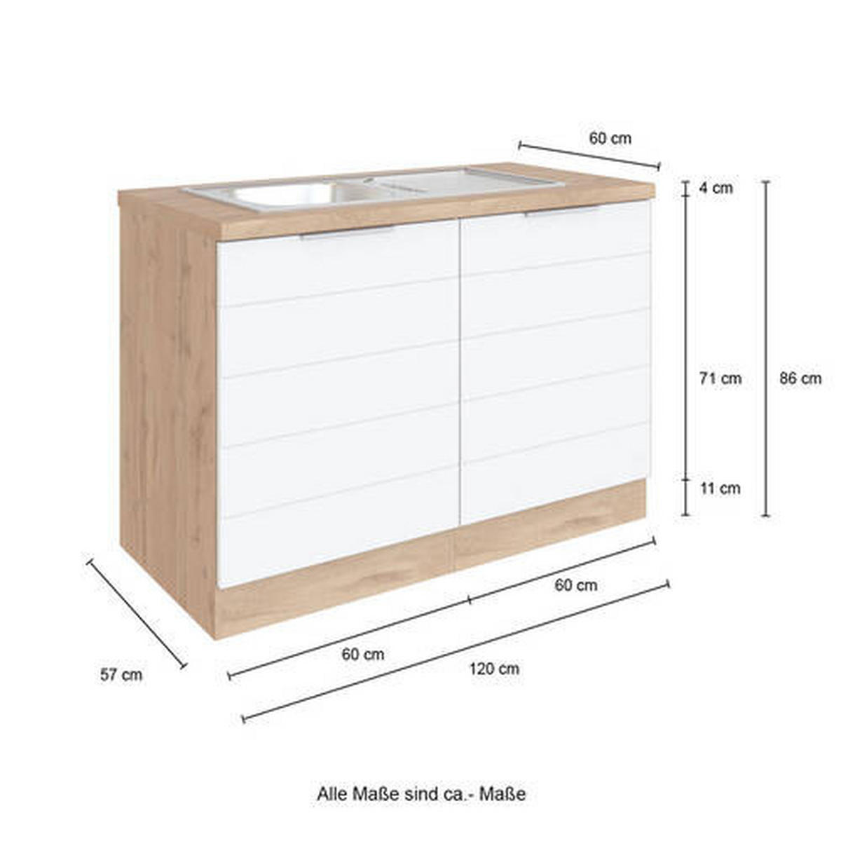 SPÜLENUNTERSCHRANK 120/86/60 cm  in Weiss, Eiche Wotan  - Weiss/Eiche Wotan, Design, Holzwerkstoff/Metall (120/86/60cm) - Held