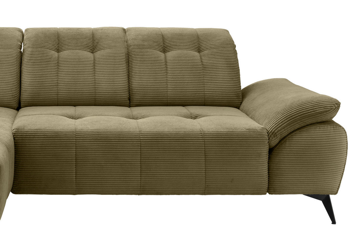 ECKSOFA Cord Olivgrün  - Schwarz/Olivgrün, Modern, Textil/Metall (180/280cm) - Livetastic