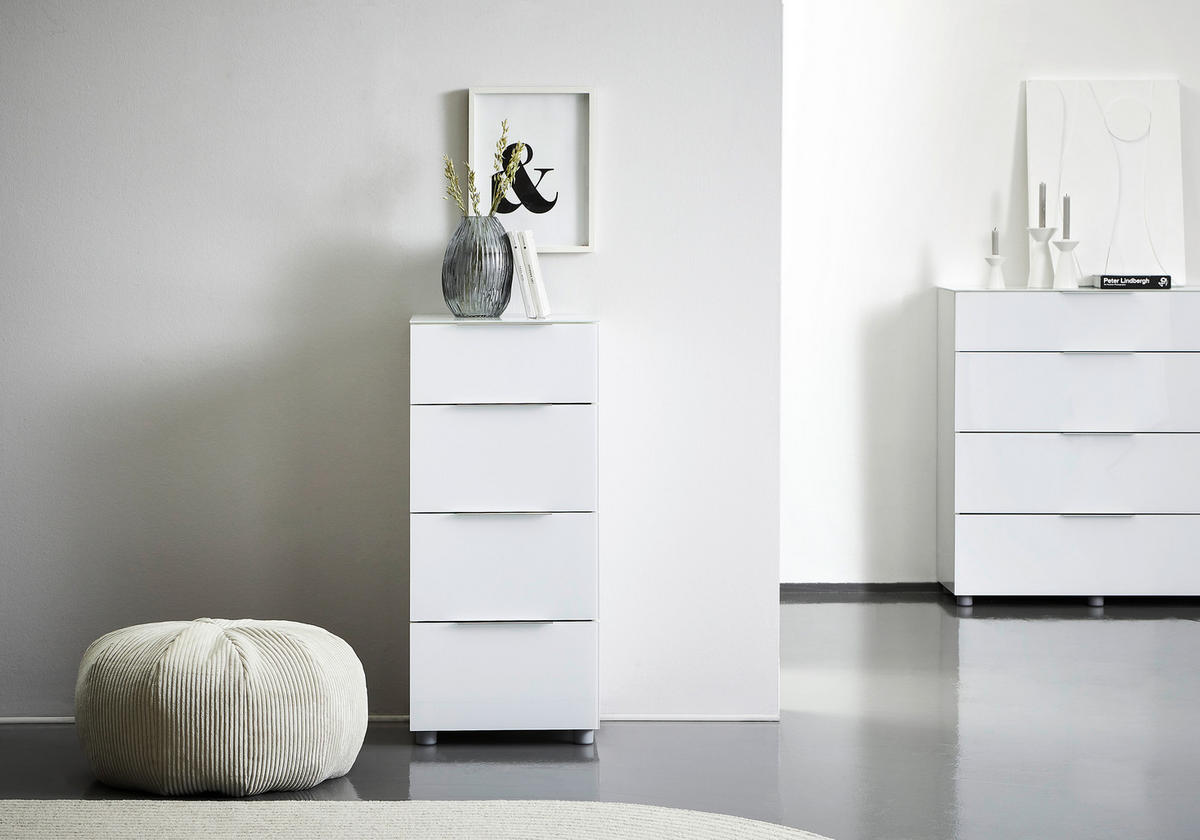 BYRÅ 45/101/40 cm  - kromfärg/vit högglans, Basics, metall/trämaterial (45/101/40cm) - Voleo