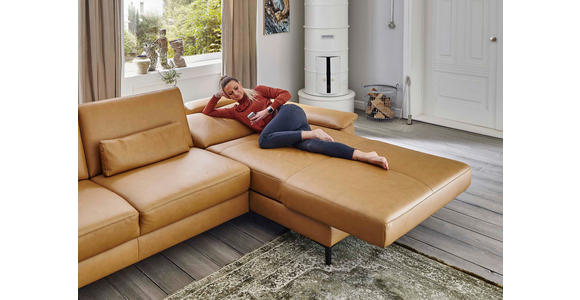 ECKSOFA Latina Plus Currygelb Echtleder  inkl.  - Currygelb/Schwarz, Design, Leder/Metall (334/175cm) - Dieter Knoll