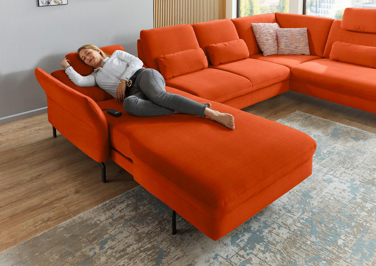 WOHNLANDSCHAFT in Velours Orange  - Schwarz/Orange, Design, Textil/Metall (179/335/220cm) - Beldomo System