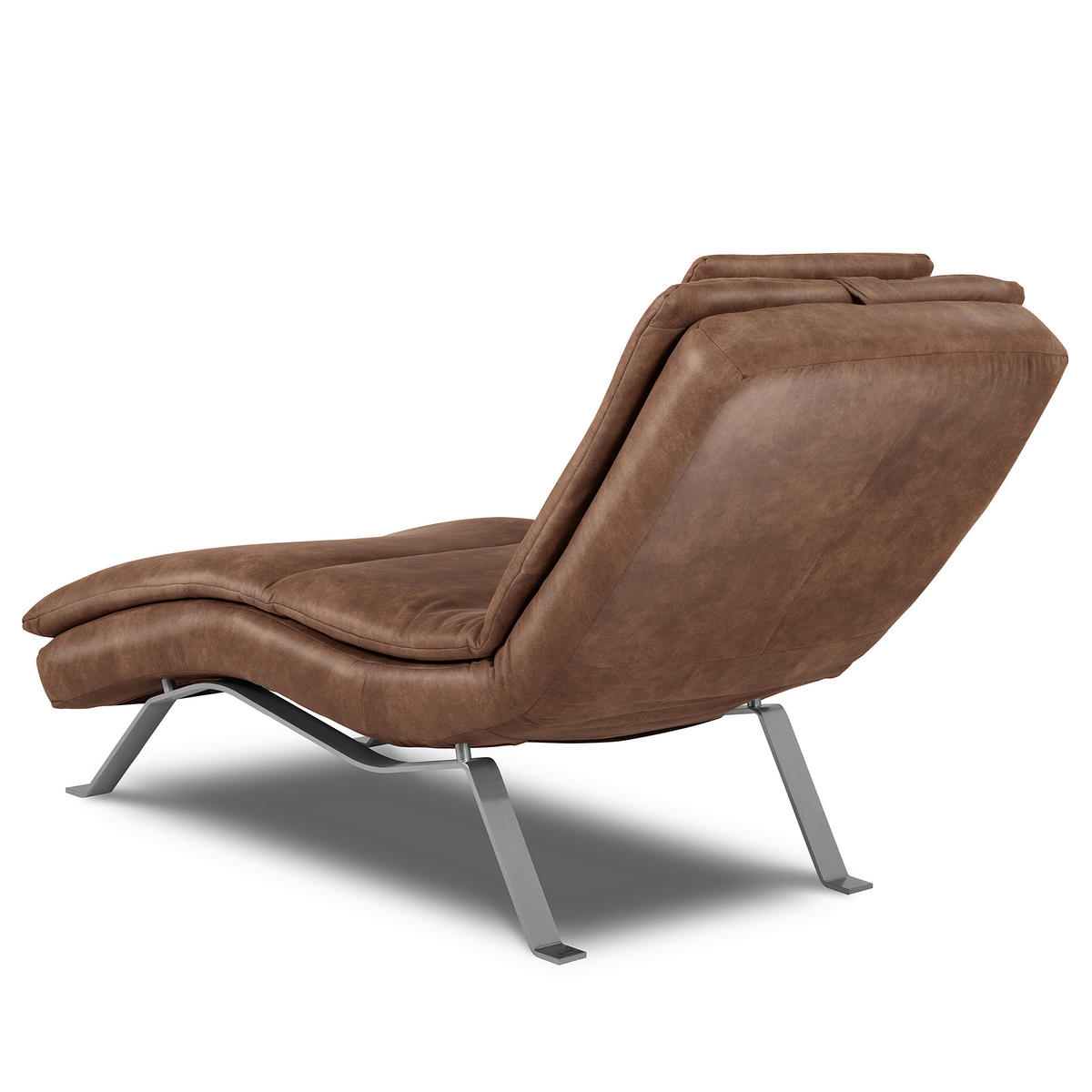 RELAXLIEGE in Echtleder Braun  - Silberfarben/Braun, Design, Leder/Metall (65/95/171cm) - Celina Home