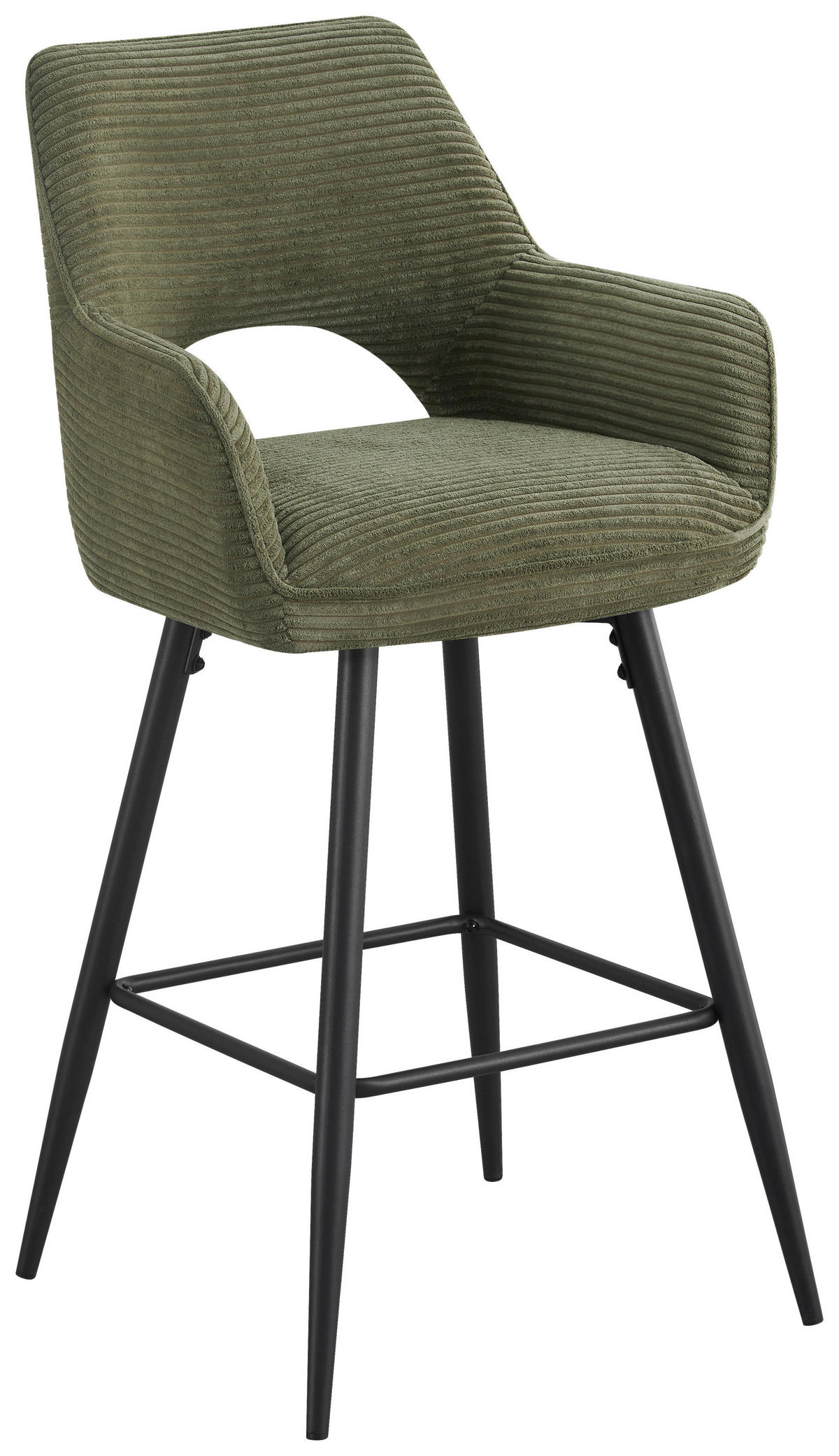 BARHOCKER Cord Grün, Schwarz Eisen Stoffauswahl, inklusive Armlehnen  - Schwarz/Grün, Design, Textil/Metall (56/110/58cm) - Hom`in