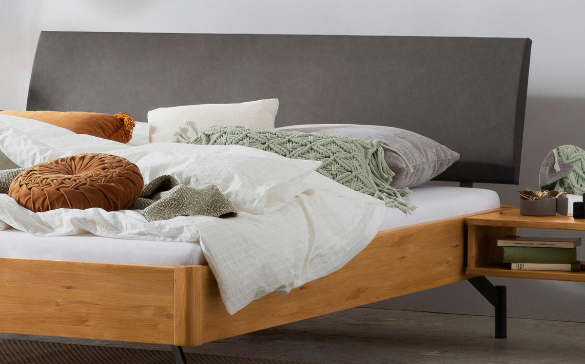 BETT 140/200 cm  in Anthrazit, Grau, Wildeiche  - Wildeiche/Anthrazit, Design, Holz/Metall (140/200cm) - Hasena