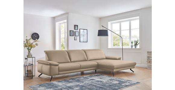 ECKSOFA Rivello in Echtleder Hellbraun Kopfteilverstellung  328/193 cm  - Hellbraun/Schwarz, Design, Leder/Metall (328/193cm) - Dieter Knoll