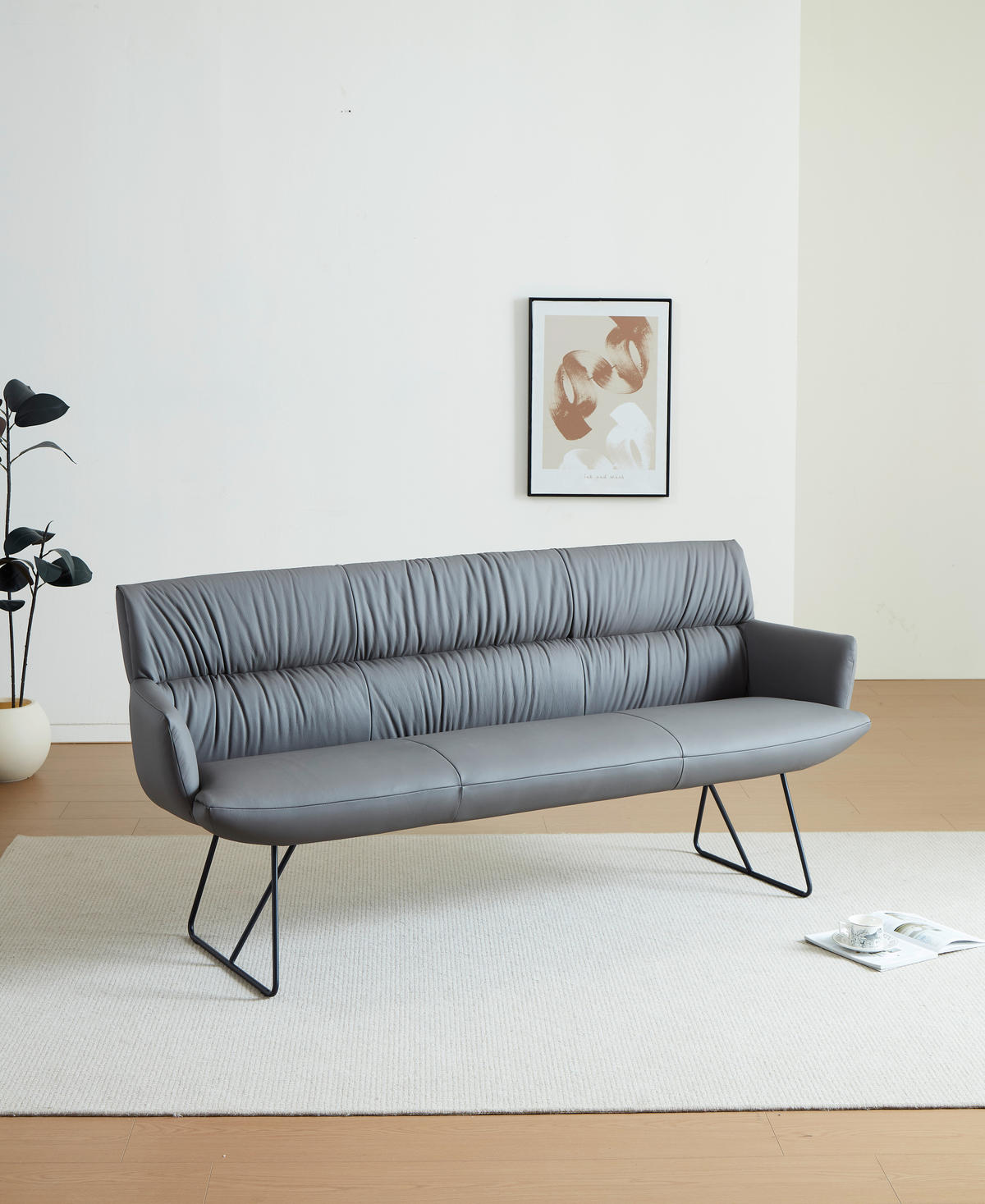 SITZBANK 200/89/66 cm Echtleder Anthrazit, Schwarz  - Anthrazit/Schwarz, Design, Leder/Metall (200/89/66cm) - Dieter Knoll