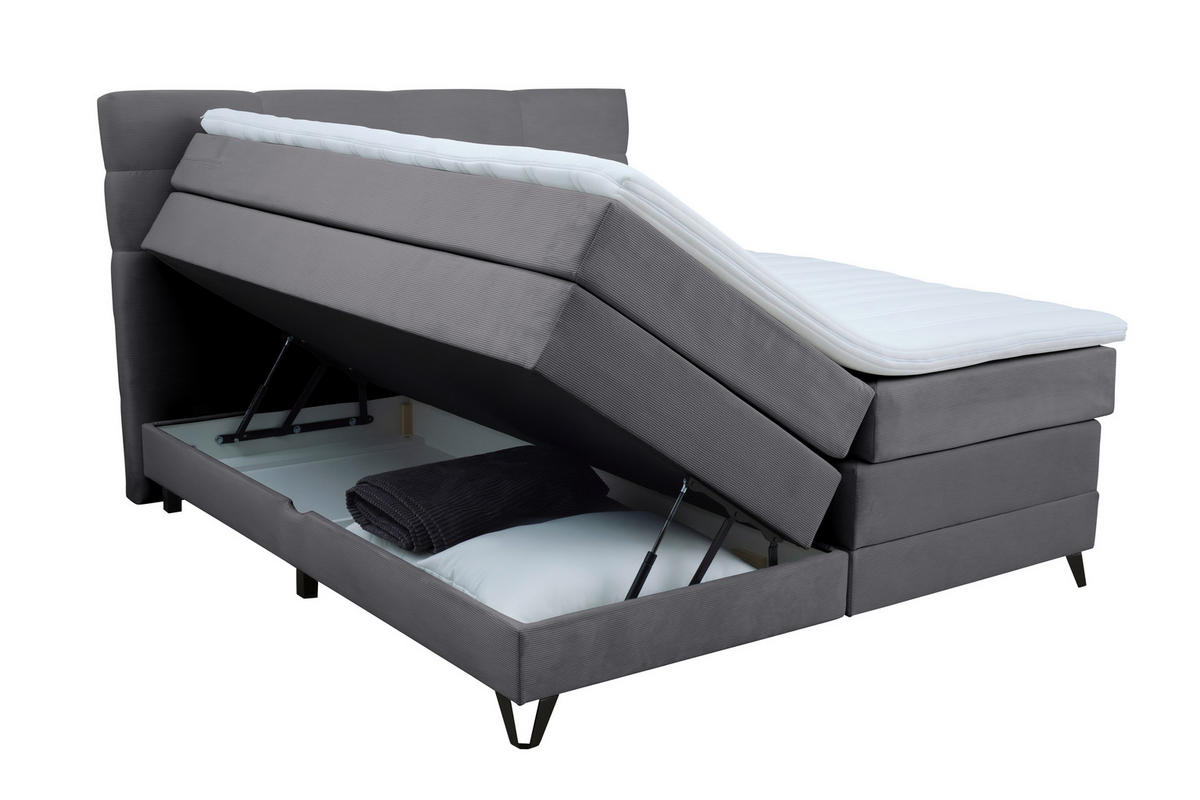 BOXSPRINGBETT 180/200 cm  in Dunkelgrau  - Dunkelgrau/Schwarz, KONVENTIONELL, Textil/Metall (180/200cm) - Carryhome