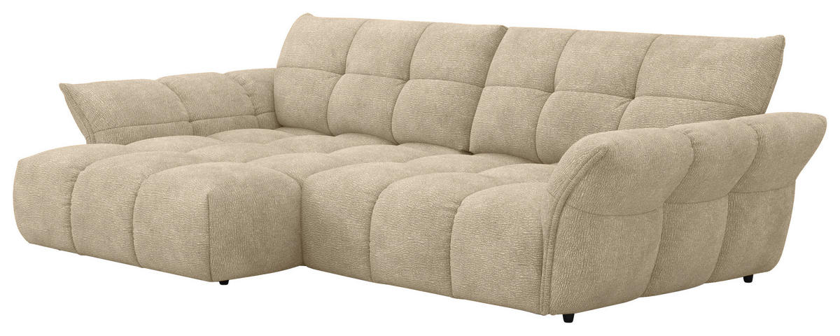 ECKSOFA Beige Chenille Rücken echt  - Beige/Schwarz, Design, Kunststoff/Textil (177/312cm) - Welnova