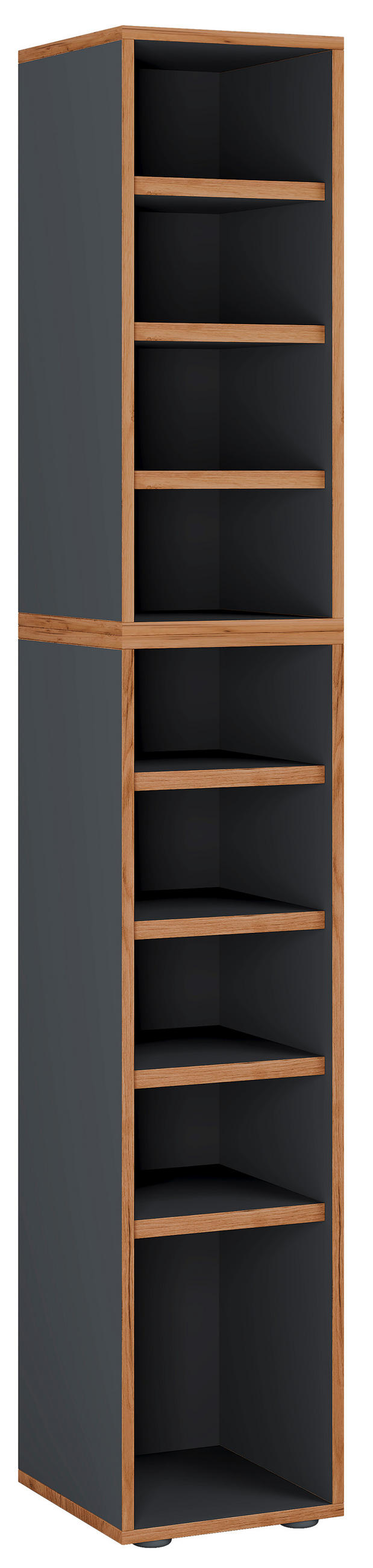 SCHUHREGAL Anthrazit, Honigeiche - Honigeiche/Anthrazit, Design, Holzwerkstoff/Kunststoff (30/183/33cm) - MID.YOU
