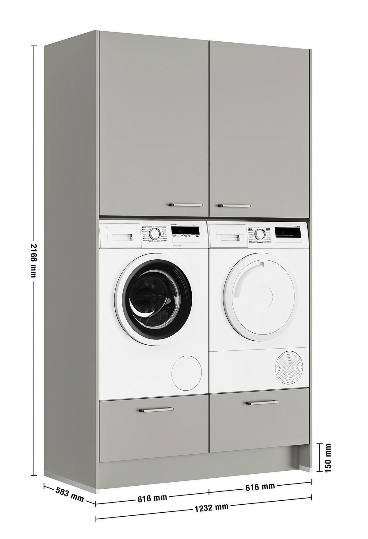 WASCHMASCHINENSCHRANK 123,2/216,6/58,3 cm  in Grau  - Edelstahlfarben/Weiß, MODERN, Holzwerkstoff/Metall (123,2/216,6/58,3cm) - Nobilia