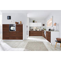 EINBAUKÜCHE   - Weiss/Nussbaumfarben, Design, Holzwerkstoff/Kunststoff - Dieter Knoll