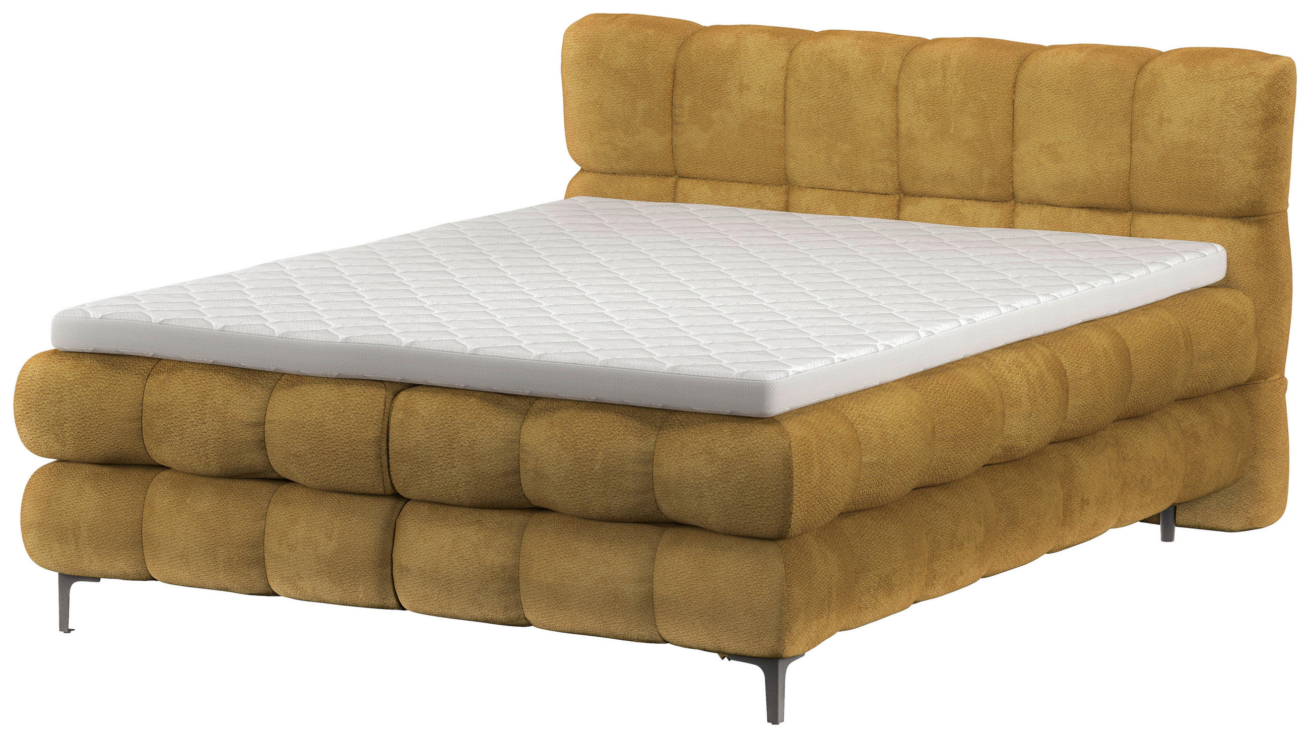 BOXBETT 160/200 cm,  in Goldfarben, gepolstertes Kopfteil, Bettkasten, Topper, H3 + H3 = fest  - Goldfarben/Schwarz, Design, Textil/Metall (160/200cm) - Ti'me