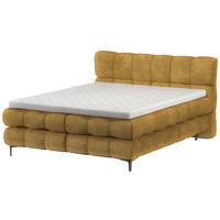 BOXBETT 160/200 cm,  in Goldfarben, gepolstertes Kopfteil, Bettkasten, Topper, H3 + H3 = fest  - Goldfarben/Schwarz, Design, Textil/Metall (160/200cm) - Ti'me
