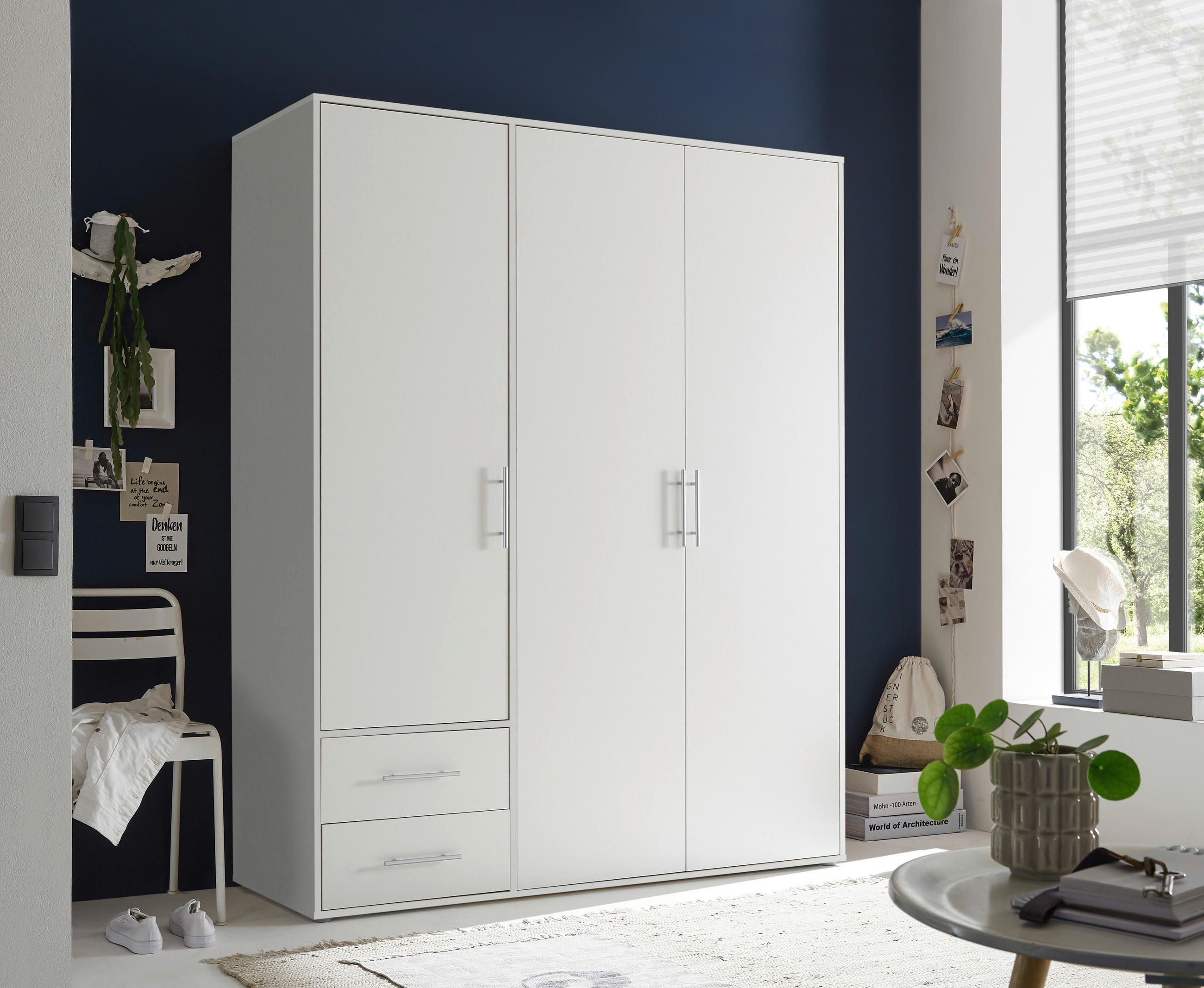 DREHTÜRENSCHRANK in Weiss  - Weiss/Alufarben, Konventionell, Holzwerkstoff/Kunststoff (155/195/60cm) - Carryhome