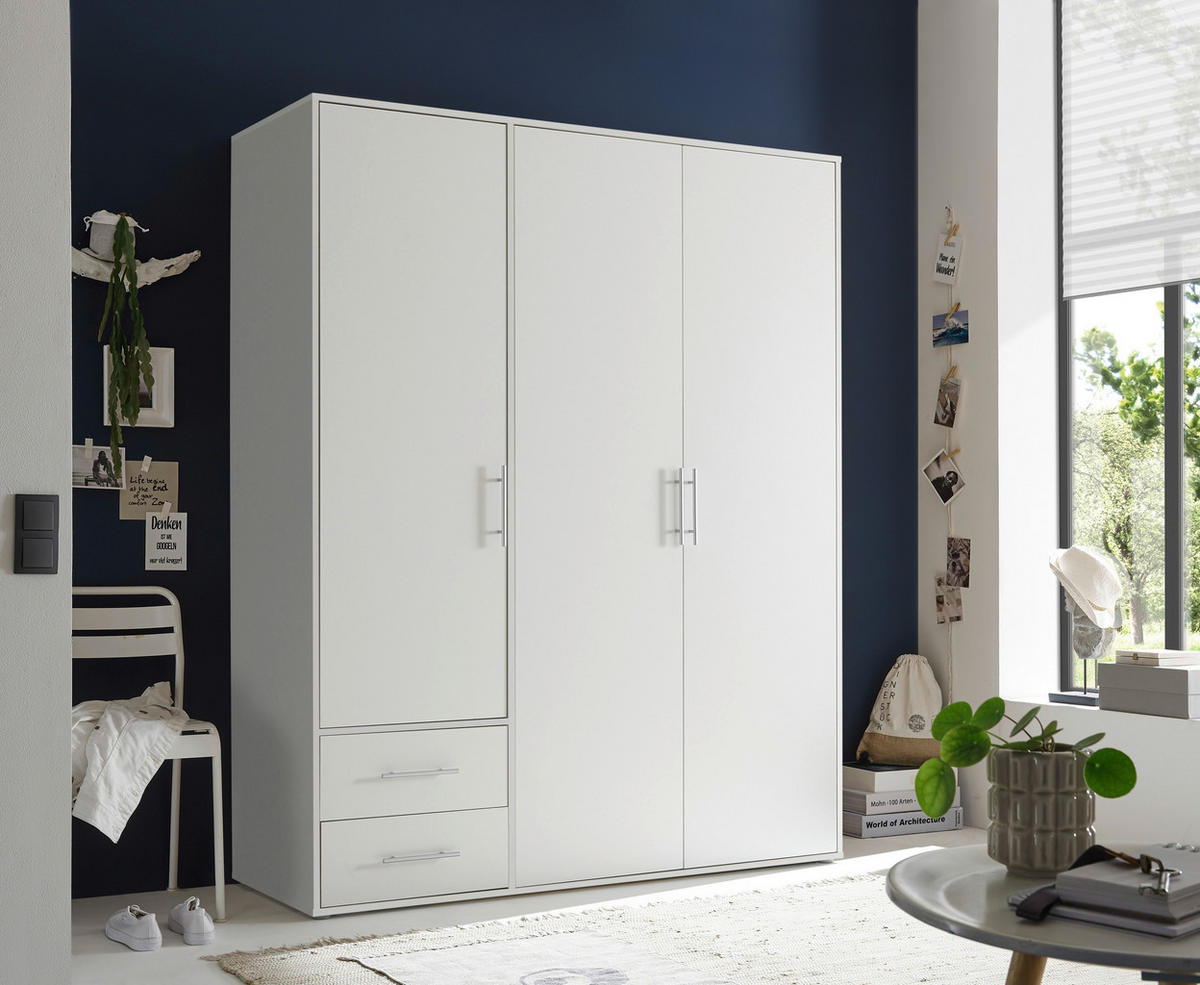 DREHTÜRENSCHRANK in Weiss  - Weiss/Alufarben, Konventionell, Holzwerkstoff/Kunststoff (155/195/60cm) - Carryhome