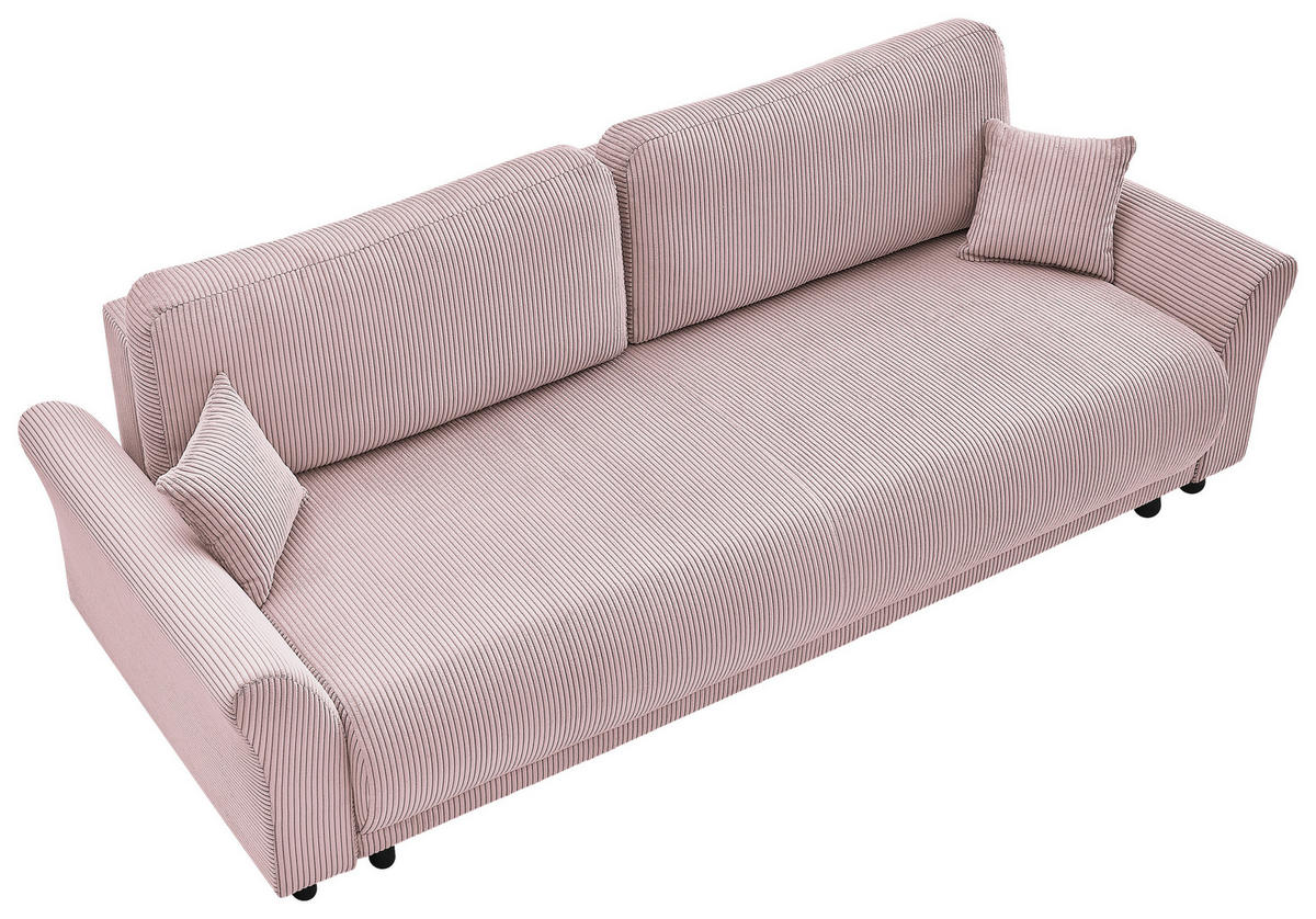 SCHLAFSOFA Cord Rosa  inkl. Zierkissen, Rückenkissen, Bettkasten, Schlaffunktion, Rücken echt  - Schwarz/Rosa, Design, Textil (244/88/100cm) - P & B