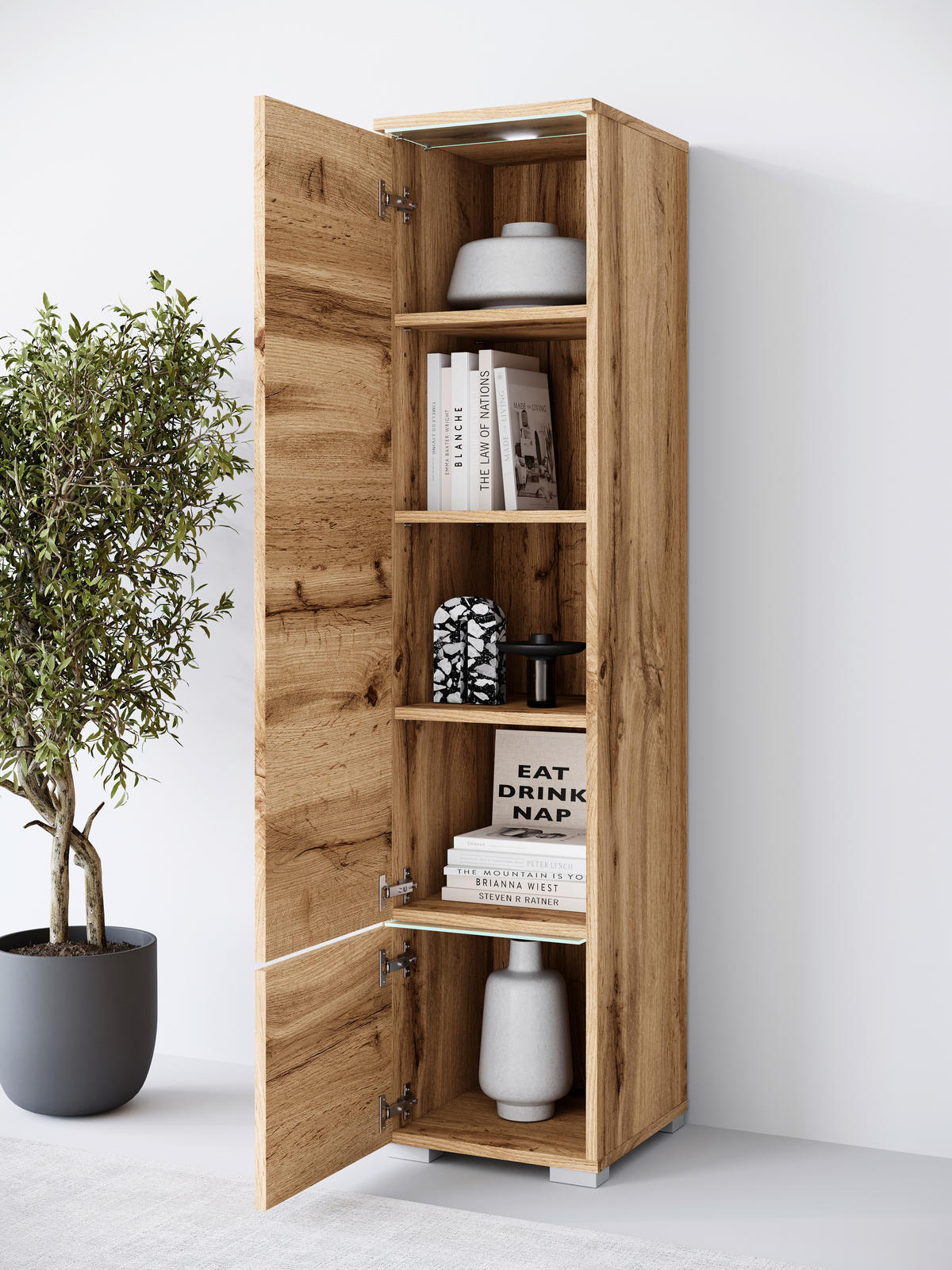 HOCHSCHRANK 30/130/33 cm  - Eiche Wotan/Grau, Design, Holzwerkstoff/Kunststoff (30/130/33cm) - Livetastic