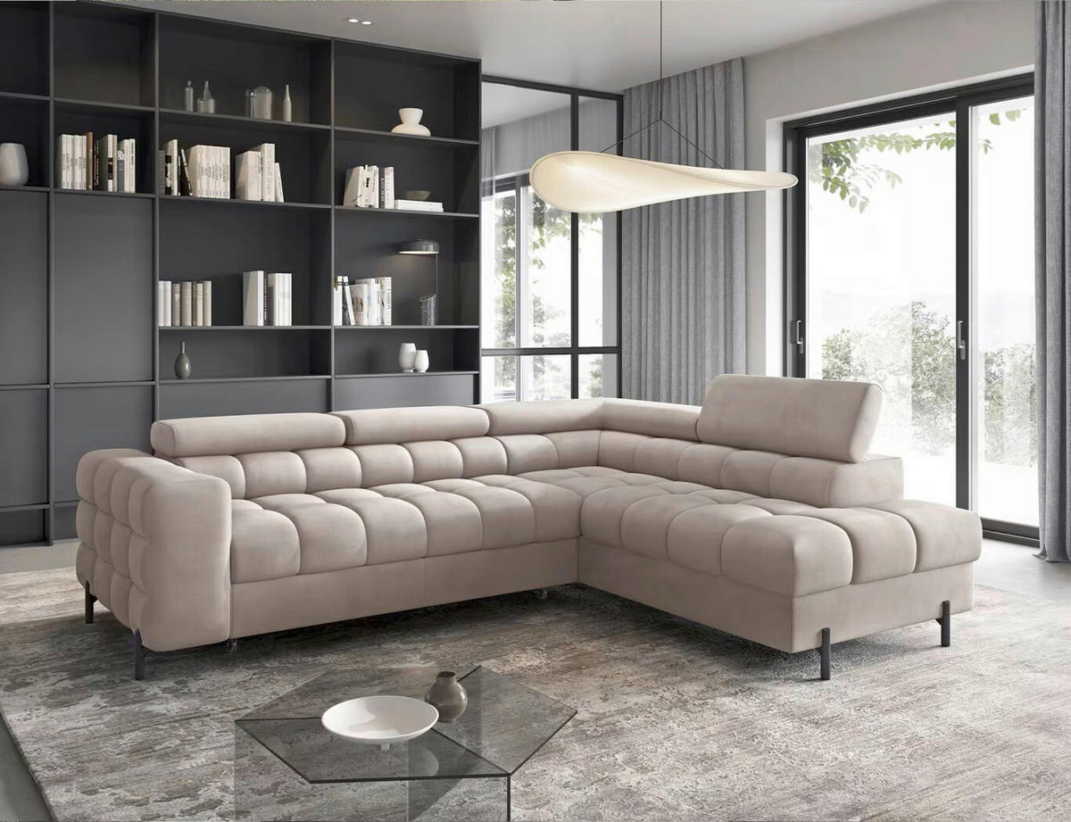 ECKSOFA in Plüsch Beige  276/200 cm  - Beige/Schwarz, Design, Textil/Metall (276/200cm) - MID.YOU
