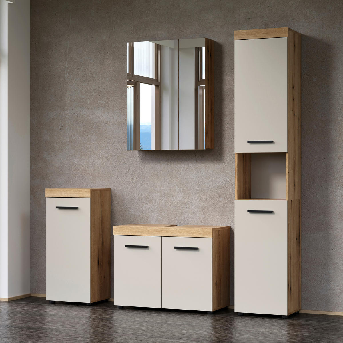 KOUPELNA barvy dubu, kašmírová  - černá/barvy dubu, Trend, kompozitní dřevo/plast (164cm) - MID.YOU