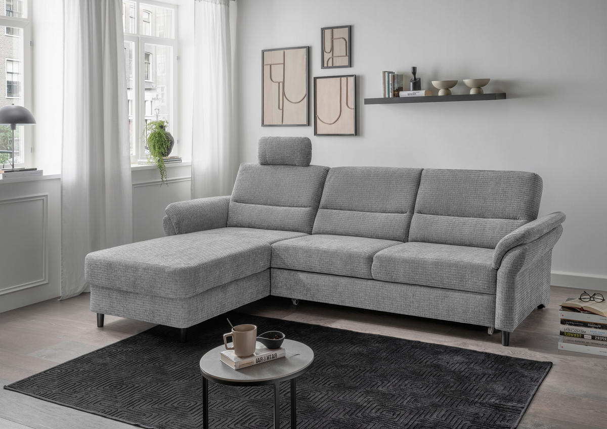 ECKSOFA in Mikrofaser Grau  - Schwarz/Grau, Modern, Holz/Textil (176/279cm) - Livetastic