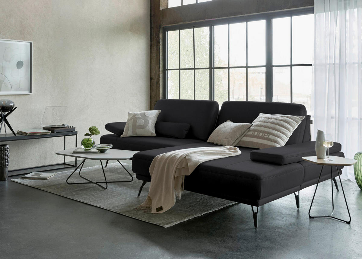 ECKSOFA Echtleder Anthrazit  - Anthrazit/Schwarz, Konventionell, Leder/Metall (301/180cm) - Joop!