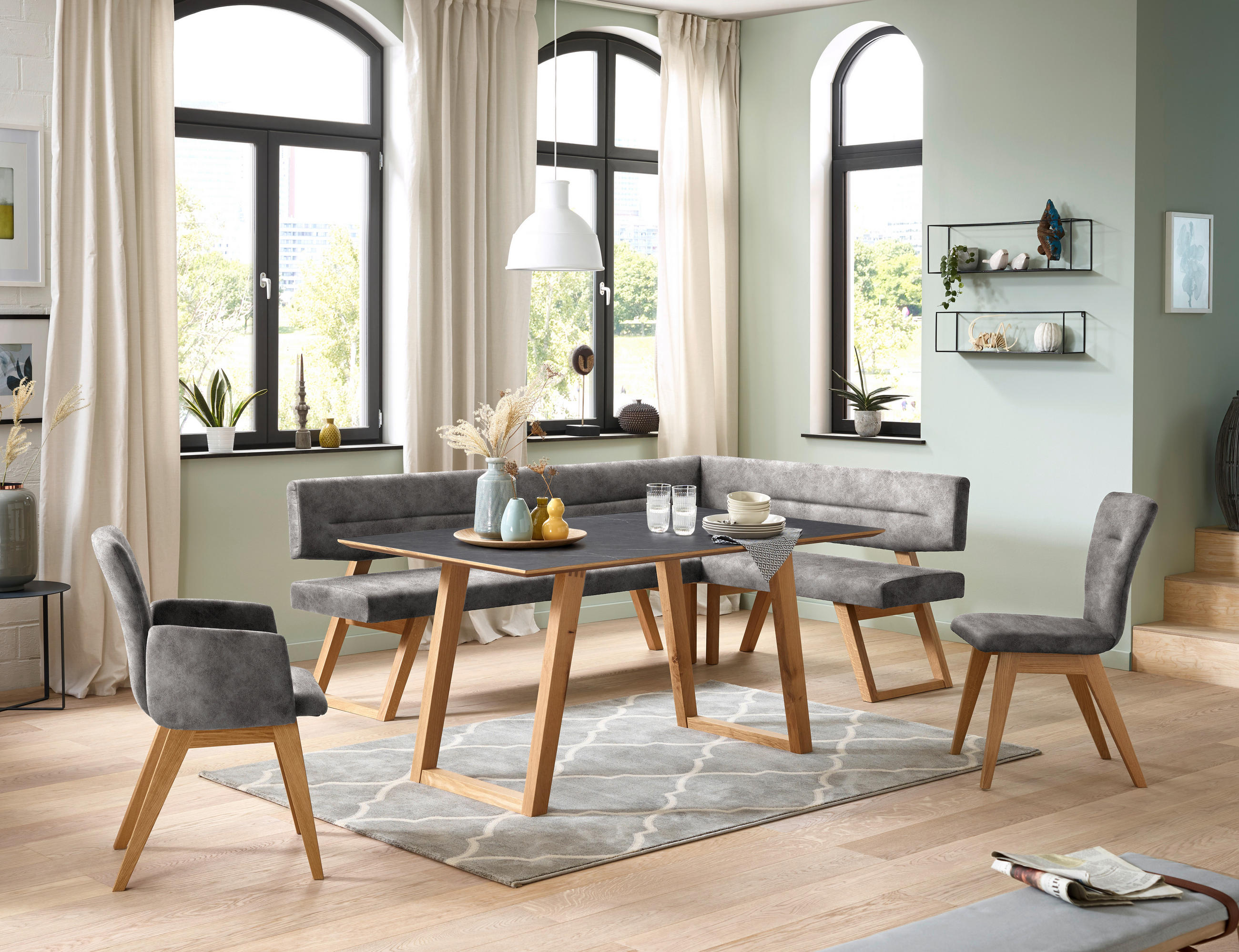 ECKBANK 195/155 cm  in Grau  - Eichefarben/Grau, KONVENTIONELL, Holz/Textil (195/155cm) - Dieter Knoll