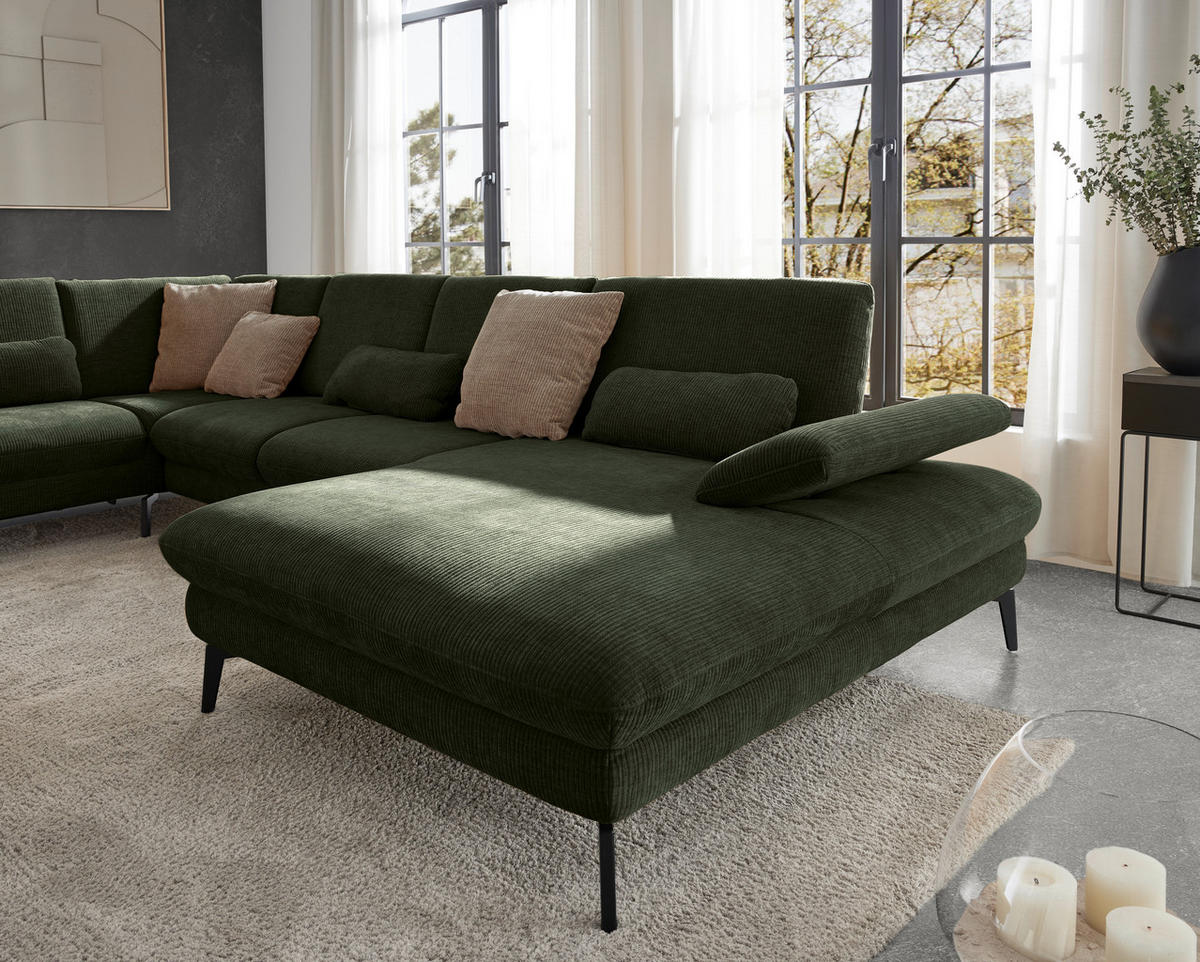 WOHNLANDSCHAFT in Webstoff Olivgrün  - Schwarz/Olivgrün, Design, Textil/Metall (208/354/157cm) - Dieter Knoll