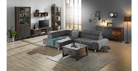 ECKSOFA Dunkelgrau Webstoff  - Dunkelgrau/Silberfarben, Design, Textil/Metall (201/295cm) - Hom`in