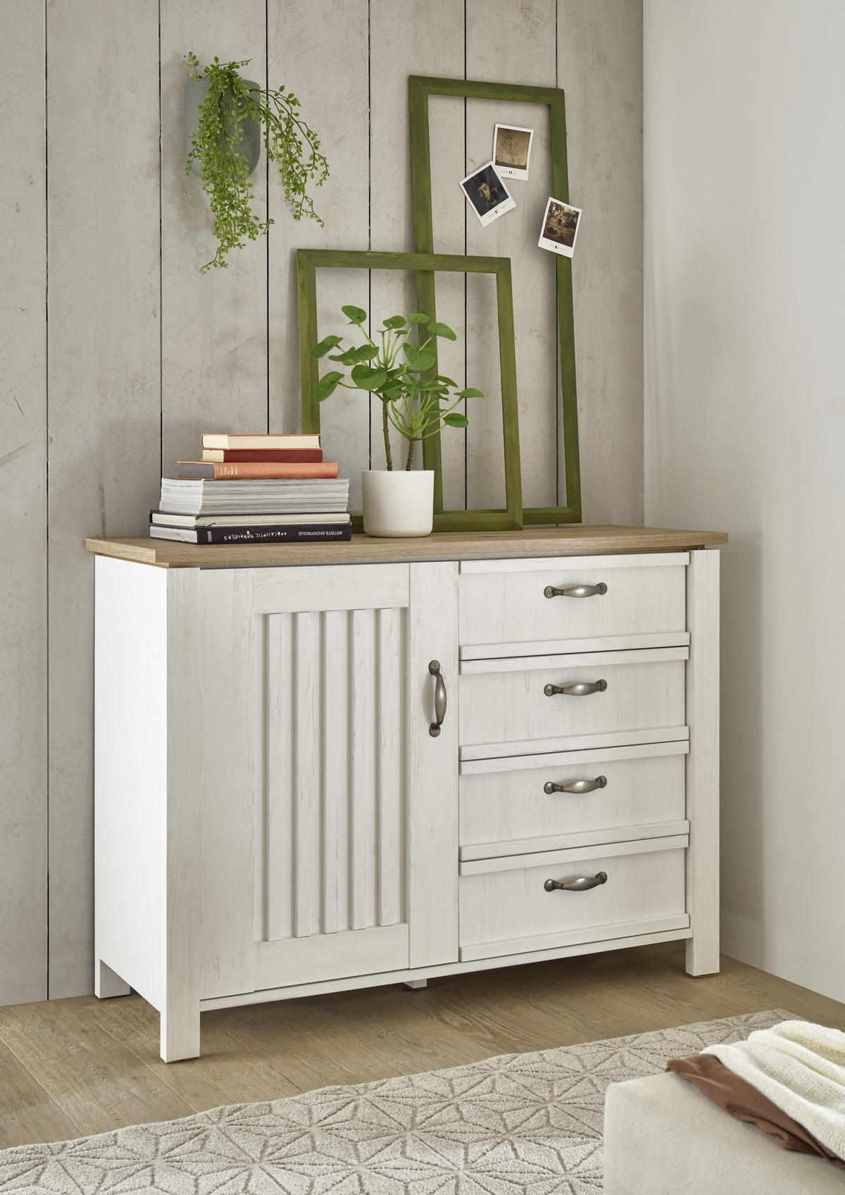 KOMMODE 117/86/41 cm  in Weiss, Pinienfarben, Eiche Artisan  - Weiss/Schwarz, Lifestyle, Holzwerkstoff/Metall (117/86/41cm) - Landscape