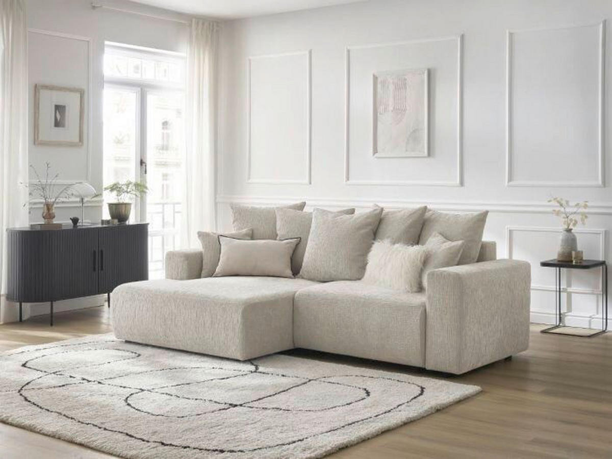 ECKSOFA Ottomane links  ATILLA Beige Struktur  - Beige/Schwarz, MODERN, Kunststoff/Textil (149/244cm)