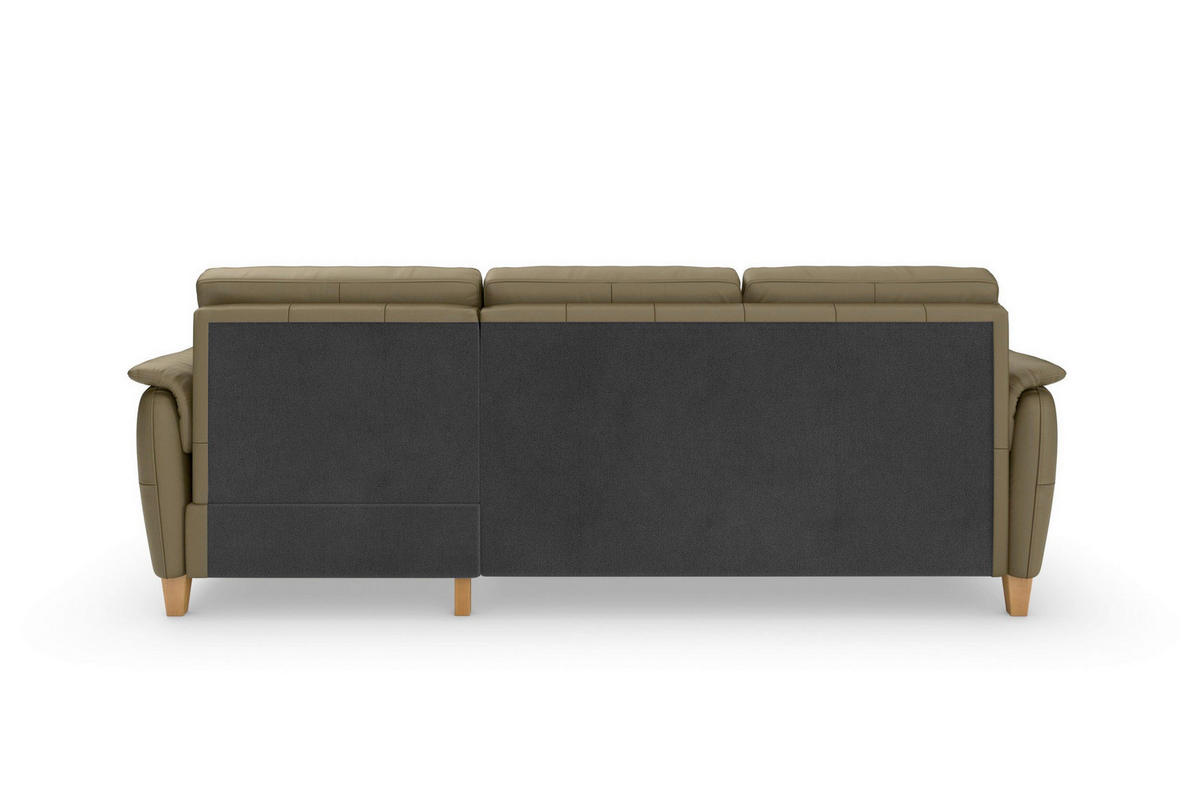 ECKSOFA PALMERA E Olivgrün Kombination Echtleder/Stoff Mikrofaser Bettkasten  - Eichefarben/Olivgrün, Basics, Leder/Holz (244/163cm) - Sit & More