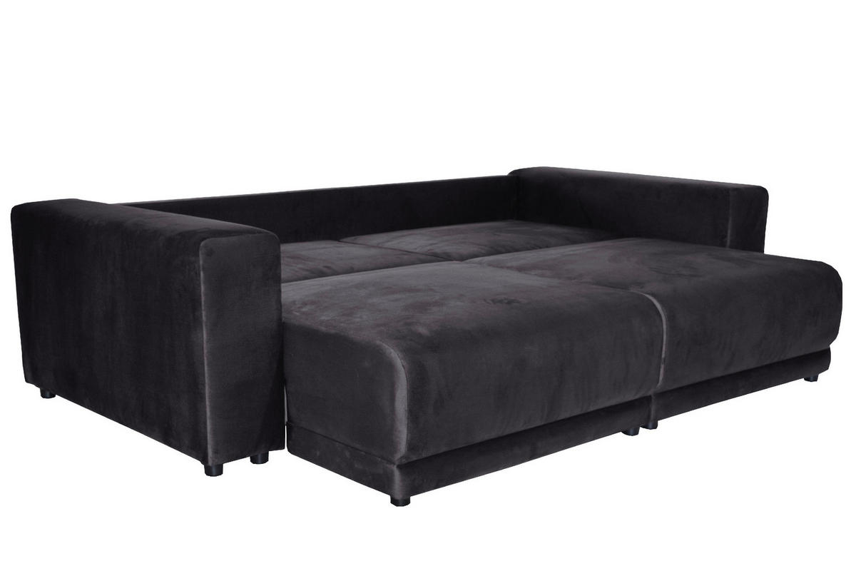 BIGSOFA in Velours Anthrazit  - Anthrazit/Schwarz, Design, Kunststoff/Textil (256/88/120cm) - home24