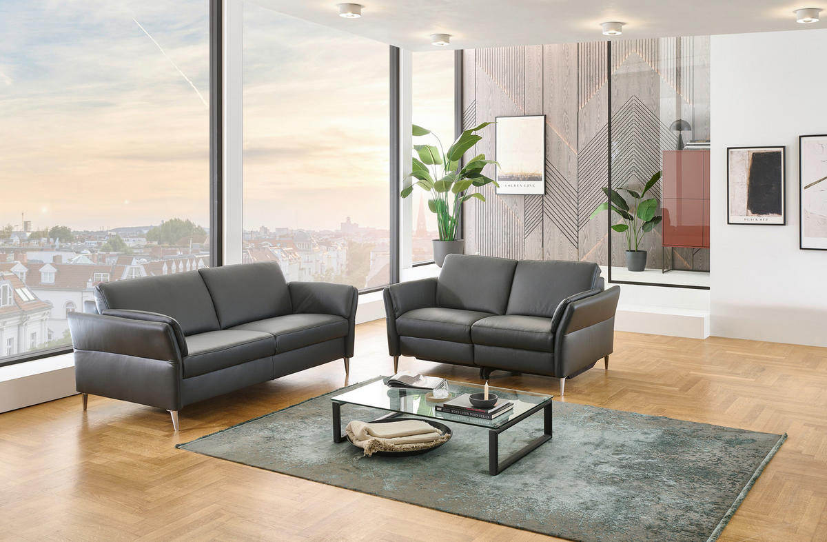 3-SITZER-SOFA Echtleder Anthrazit  - Anthrazit/Alufarben, Konventionell, Leder/Metall (190/84/99cm) - Dieter Knoll