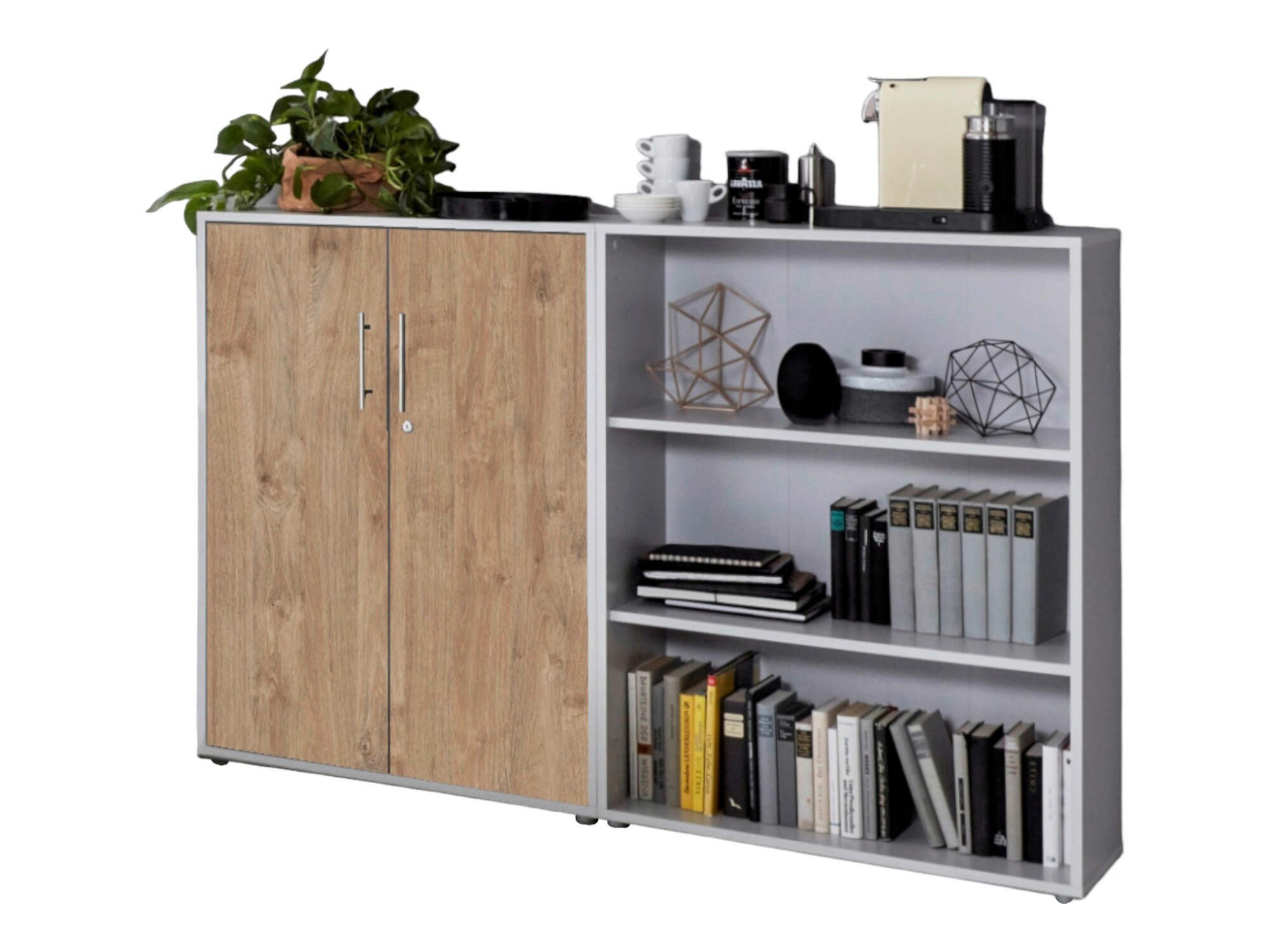 AKTENSCHRANK Grau, Eichefarben  - Eichefarben/Grau, MODERN, Holzwerkstoff (168,8/113,6/33cm) - MID.YOU