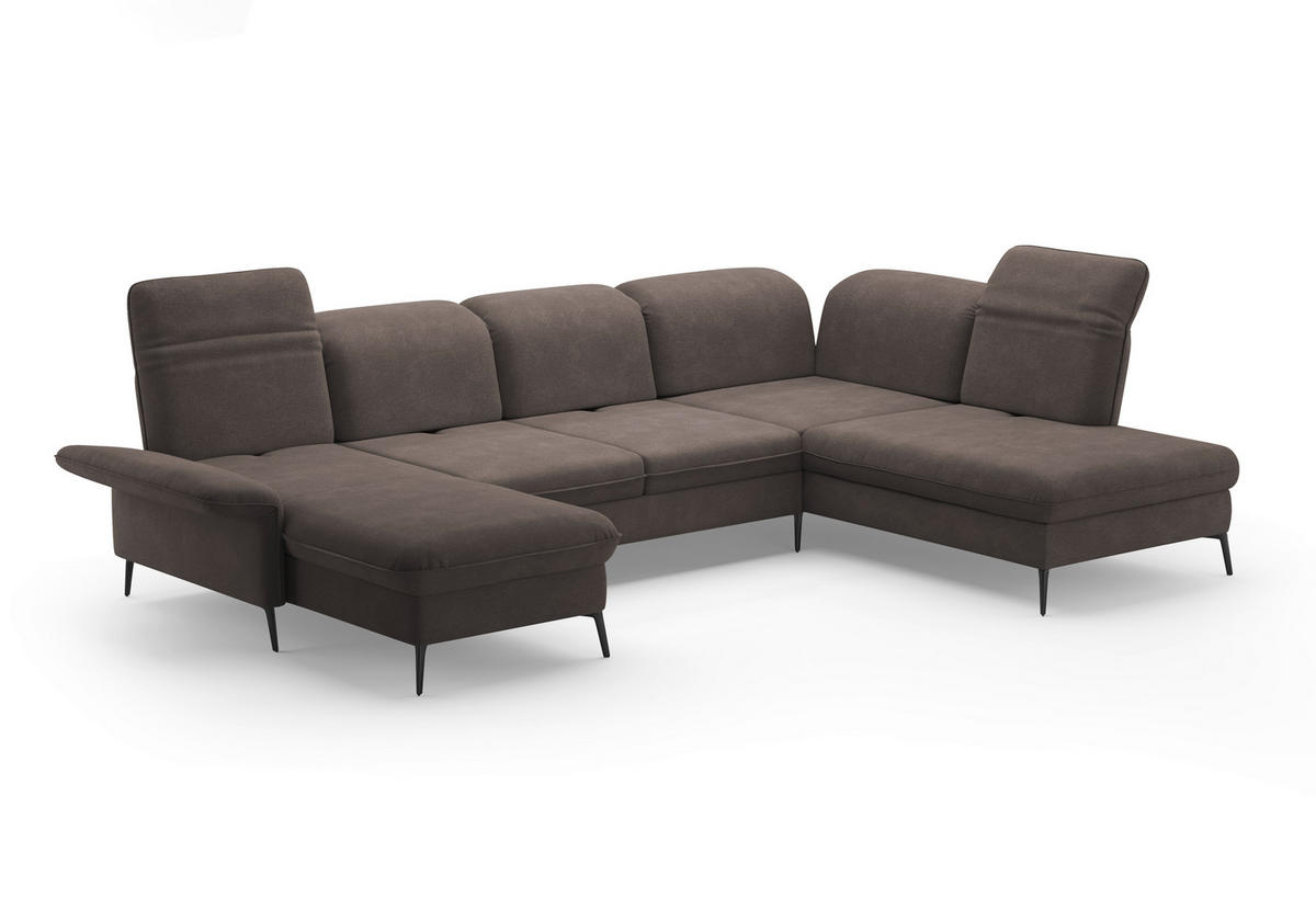 WOHNLANDSCHAFT in Flachgewebe Graphitfarben  - Schwarz/Graphitfarben, Konventionell, Textil/Metall (198/359/231cm) - Sit & More