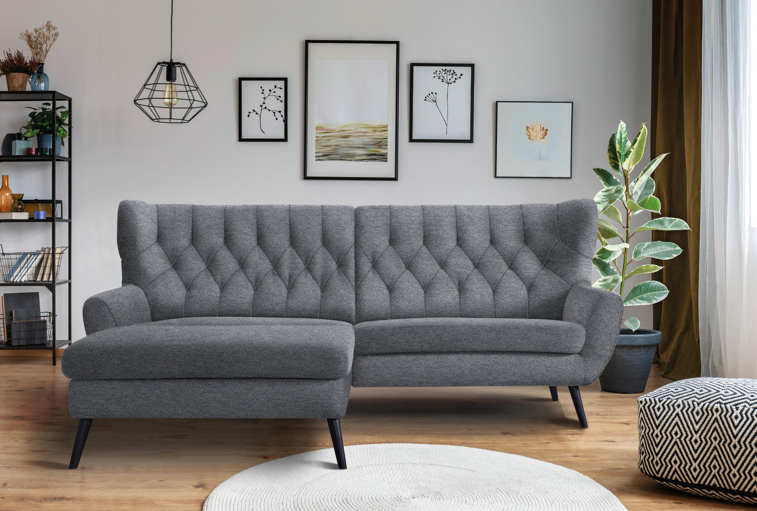 ECKSOFA in Mikrofaser Grau  - Schwarz/Grau, Design, Holz/Textil (165/237cm) - Stylife