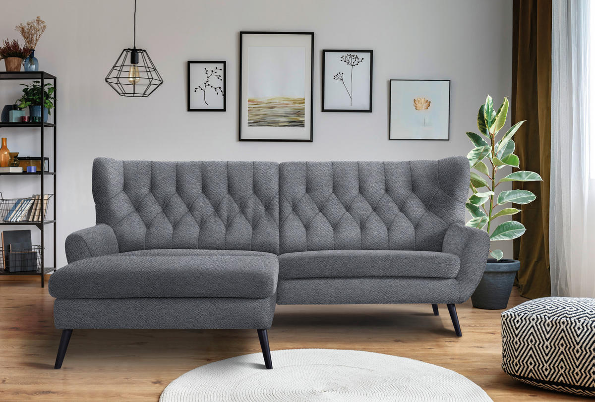 ECKSOFA in Mikrofaser Grau  - Schwarz/Grau, Design, Holz/Textil (165/237cm) - Stylife