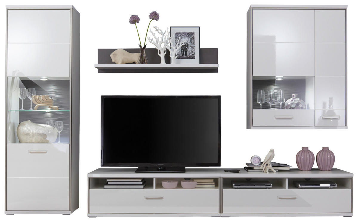 REGAL ZA DNEVNI BORAVAK siva, srebrne boje, bijela   - bijela/srebrne boje, Design, staklo/drvni materijal (321/201/52cm) - Livetastic