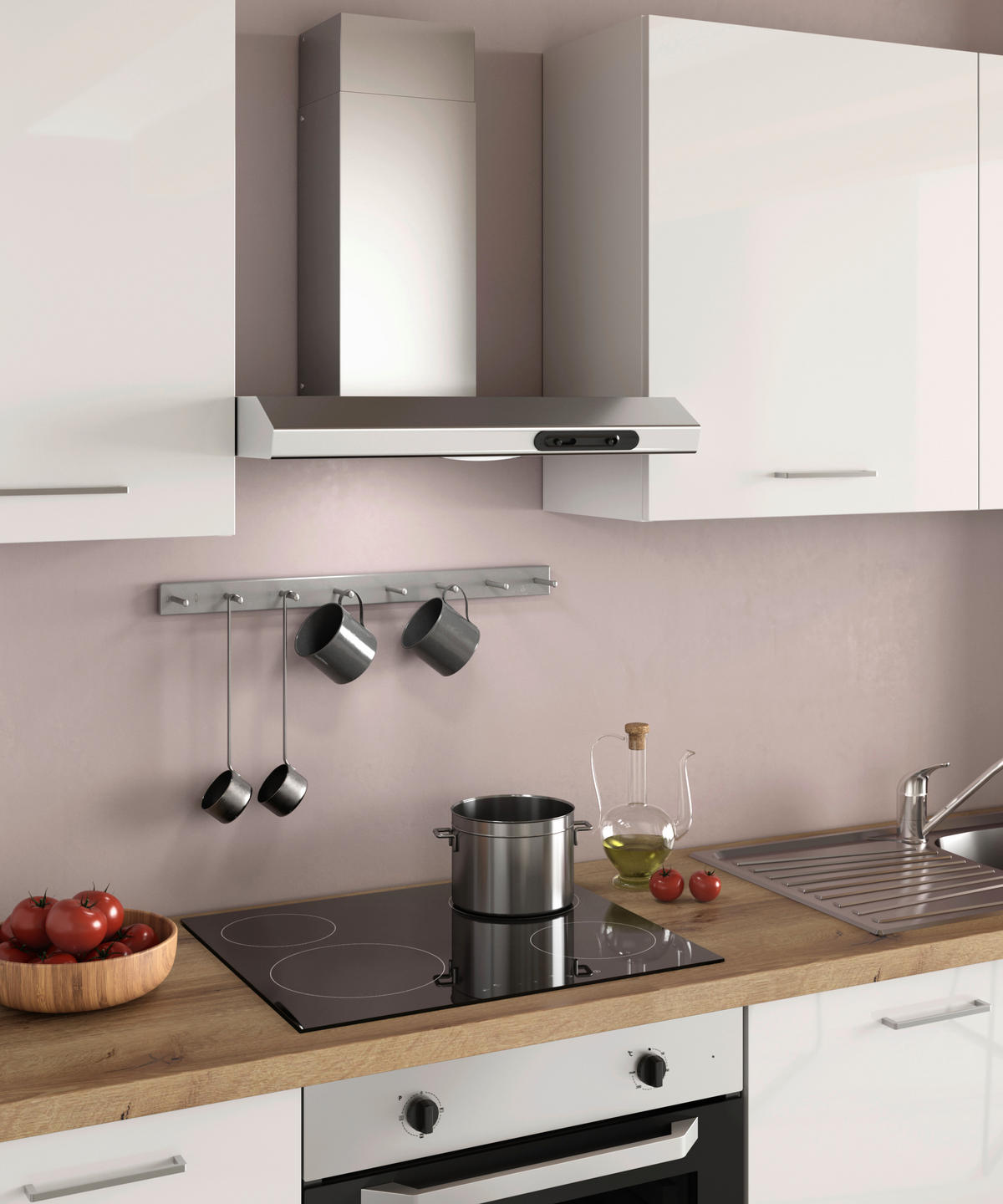 BLOK KUHINJA SA APARATIMA  bela visoki sjaj  - boja aluminijuma/boja hrasta, Lajfstajl, metal/pločasti materijal (300/216/60cm) - Italstyle