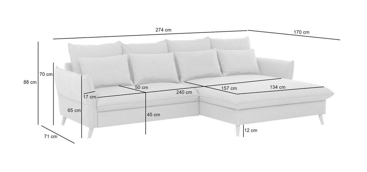 ECKSOFA WALKER Hellbraun Flachgewebe  - Hellbraun/Buchefarben, Design, Holz/Textil (274/170cm) - Livetastic