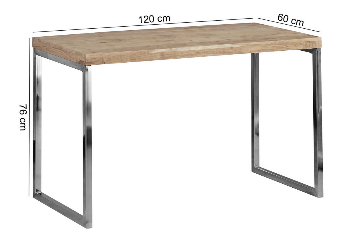 SCHREIBTISCH 120/60/76 cm  in Akaziefarben  - Chromfarben/Akaziefarben, Design, Holz/Metall (120/60/76cm) - MID.YOU